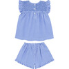 Girls Sky Blue Gingham Smocked Top And Short Set - Mixed Apparel Set - 6