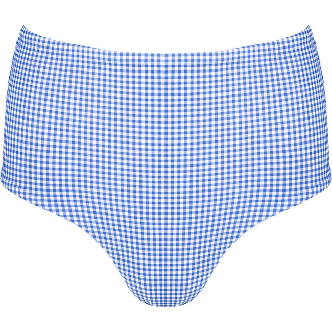 Women's Sky Blue Gingham High Waist Bikini Bottom