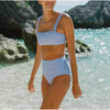 Women's Sky Blue Gingham High Waist Bikini Bottom - Two Pieces - 3