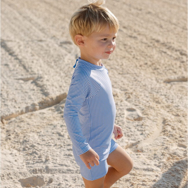 Unisex Sky Blue Gingham Rashguard One Piece - One Pieces - 3
