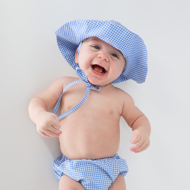 Baby Sky Blue Gingham Sun Hat - Hats - 3