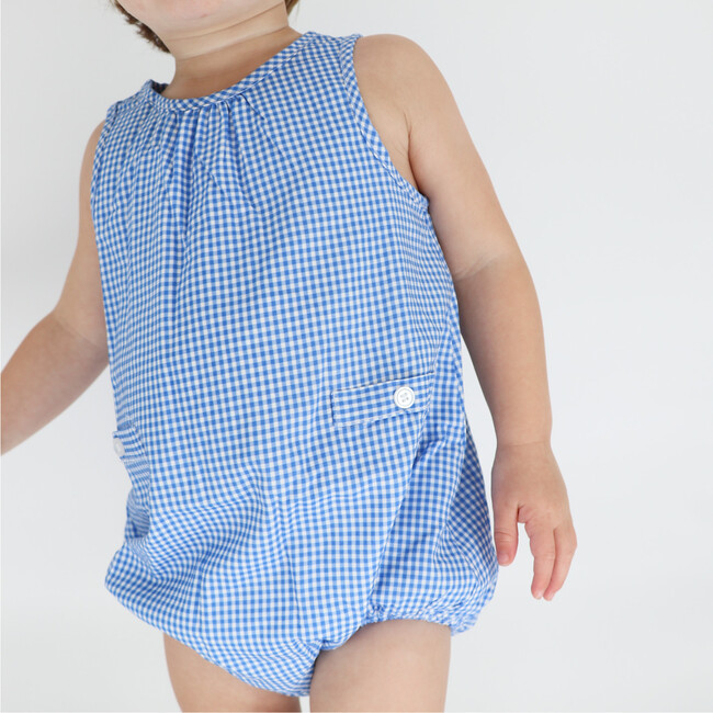 Baby Sky Blue Gingham Bubble Romper - Rompers - 2