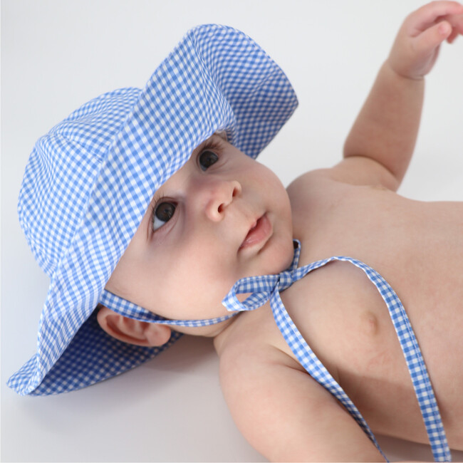 Baby Sky Blue Gingham Sun Hat - Hats - 4