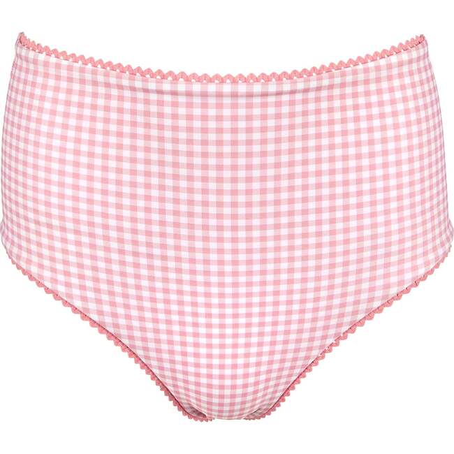 Women's Pink Guava Gingham High Waisted Bikini Bottom