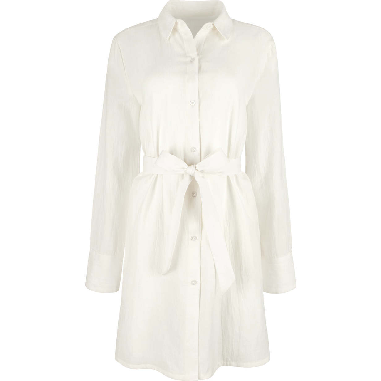 Women's Long Sleeve White Cotton Button-Down Dress - Dresses - 1