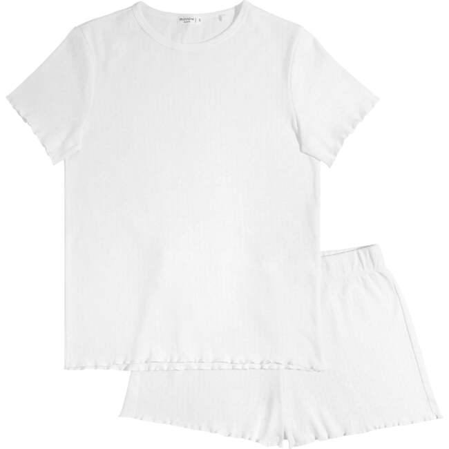 Women's Pima Pointelle Shirt & Short Pajamas Set, White - Pajamas - 1