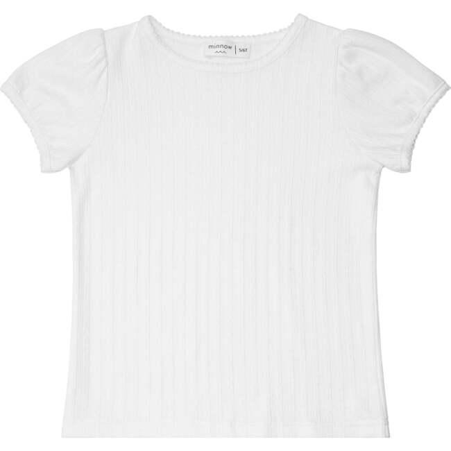 White Pointelle Puff Sleeve Shirt