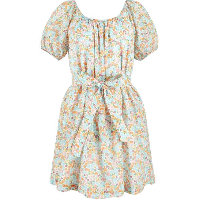 Women's Hawaiian Floral Short Sleeve Gathered Square Neckline Dress - Dresses - 1