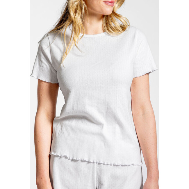 Women's Pima Pointelle Shirt & Short Pajamas Set, White - Pajamas - 5