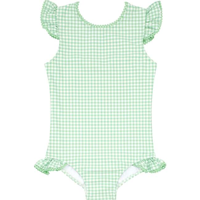 Palm Gingham Ruffle Cap Sleeve Rashguard One Piece - One Pieces - 1
