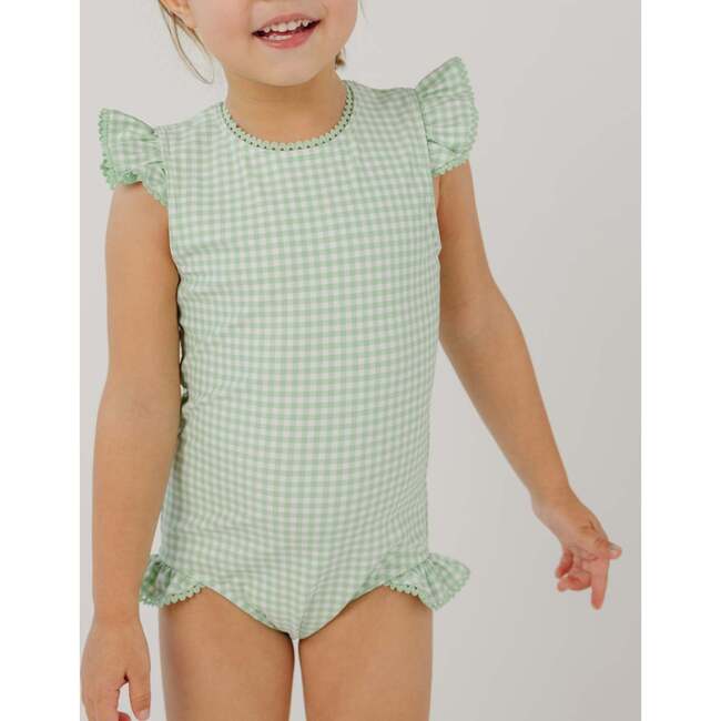 Palm Gingham Ruffle Cap Sleeve Rashguard One Piece - One Pieces - 3