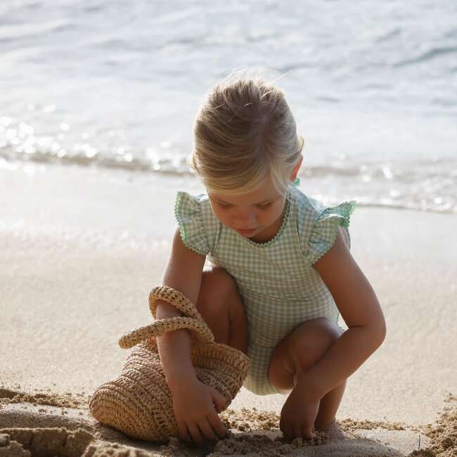 Palm Gingham Ruffle Cap Sleeve Rashguard One Piece - One Pieces - 4