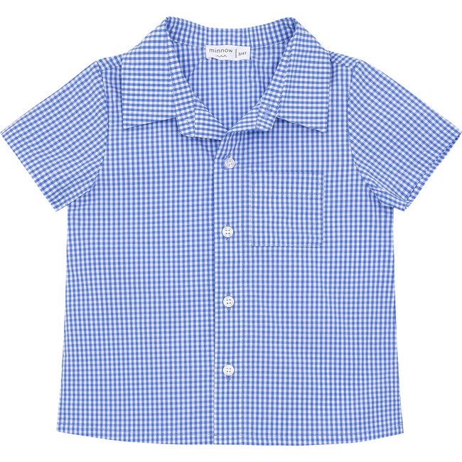 Boys Sky Blue Gingham Short Sleeve Button Down Shirt