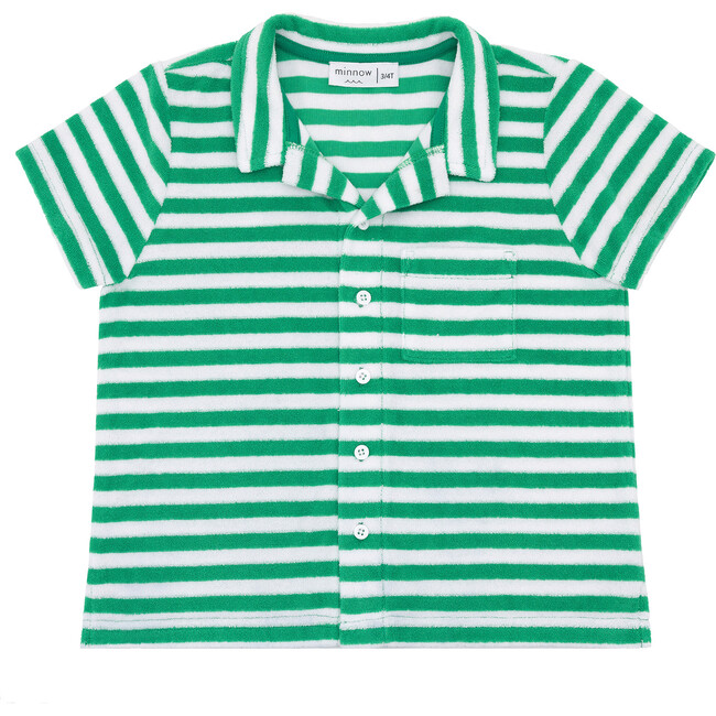 Boys Bermuda Green Stripe French Terry Button Up