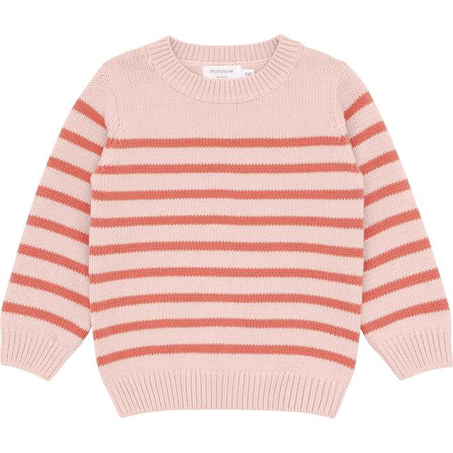 Knit Sweater, Pink and Dusty Red Stripe - Sweaters - 1