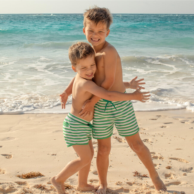 Boys Bermuda Green Stripe Boardie - Swim Trunks - 6