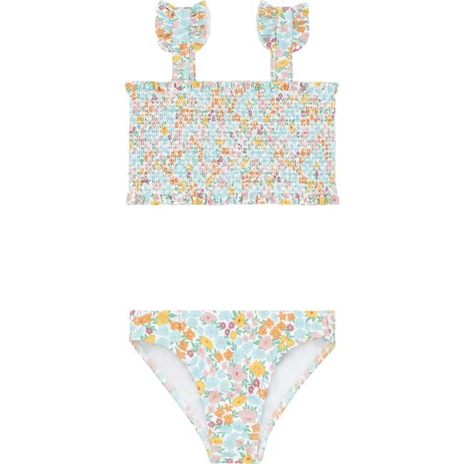 Hawaiian Floral Ruffle Strap Diamond Smocked Bikini - Two Pieces - 1