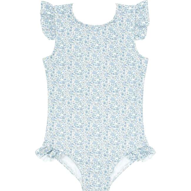Girls Slate Floral Ruffle Sleeve Rashguard One Piece