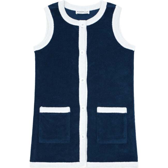 Girls Navy French Terry Sleeveless Button Down Dress