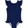 Girls Navy With White Trim Ruffle Sleeve Rashguard One Piece - One Pieces - 1 - thumbnail