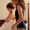 Girls Navy With White Trim Ruffle Sleeve Rashguard One Piece - One Pieces - 4 - thumbnail