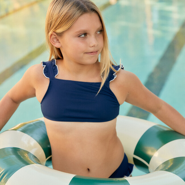 Girls Navy With White Trim Ruffle Strap Bikini - Two Pieces - 4