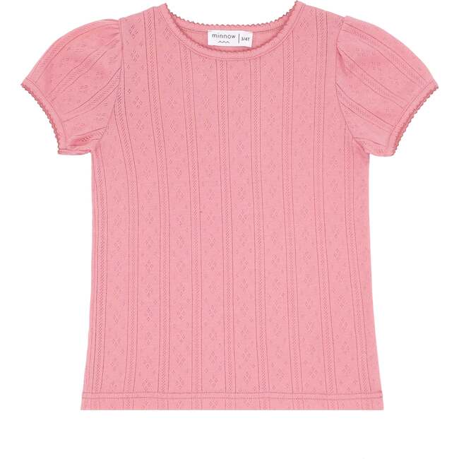Pink Guava Pointelle Puff Sleeve Shirt - T-Shirts - 1