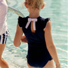 Girls Navy With White Trim Ruffle Sleeve Rashguard One Piece - One Pieces - 6 - thumbnail