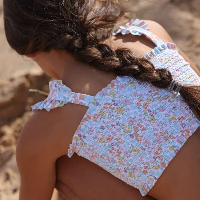 Hawaiian Floral Ruffle Strap Diamond Smocked Bikini - Two Pieces - 6