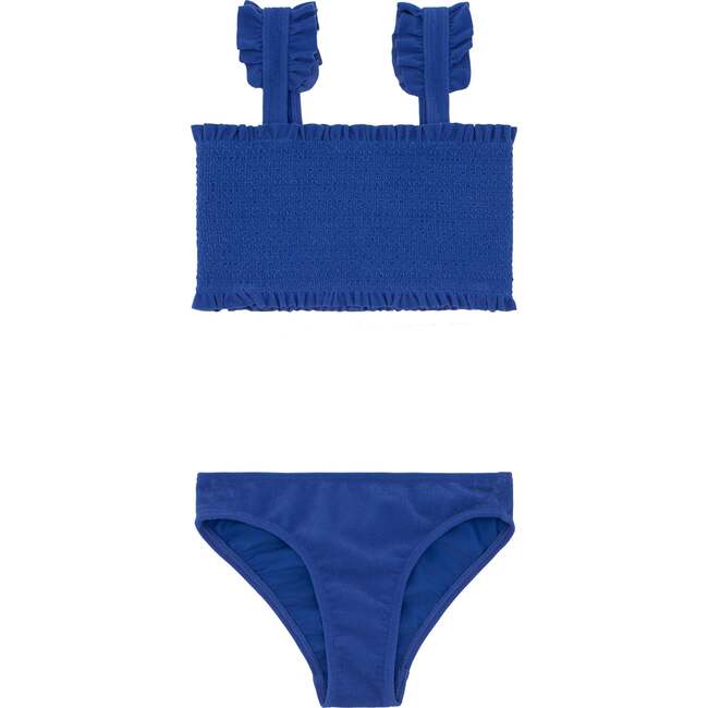 Cove Blue Terry Ruffle Strap Diamond Smocked Bikini