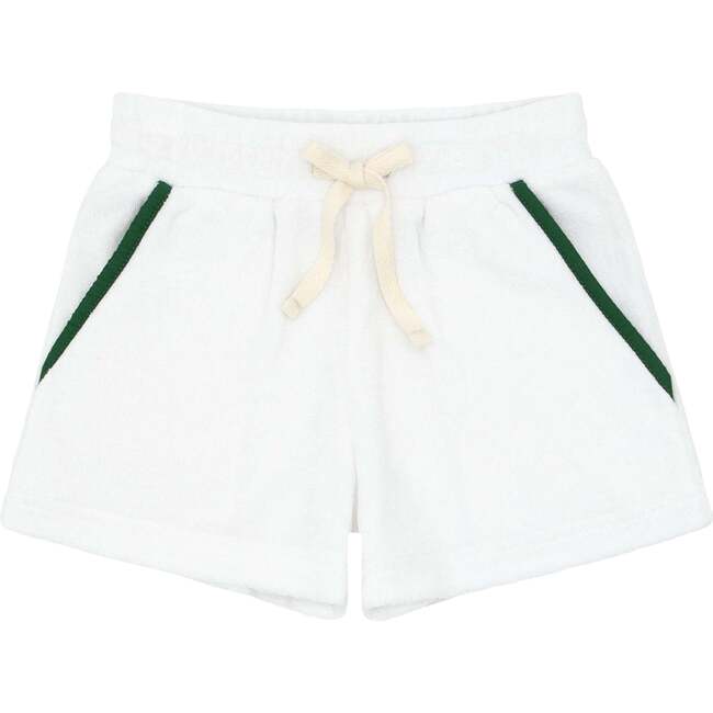 Boys White Terry Shorts With Charleston Green Trim