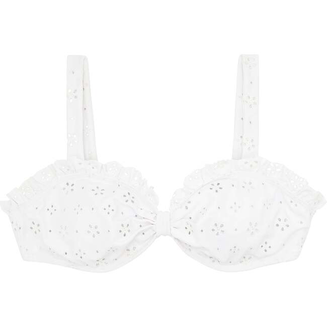 Women's Eyelet Tie Knot Bikini Top, White - Two Pieces - 1