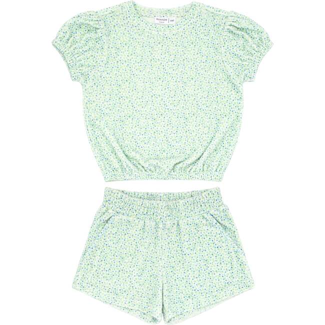 Hibiscus Ditsy Puff Sleeve French Terry Top And Short Set - Mixed Apparel Set - 1