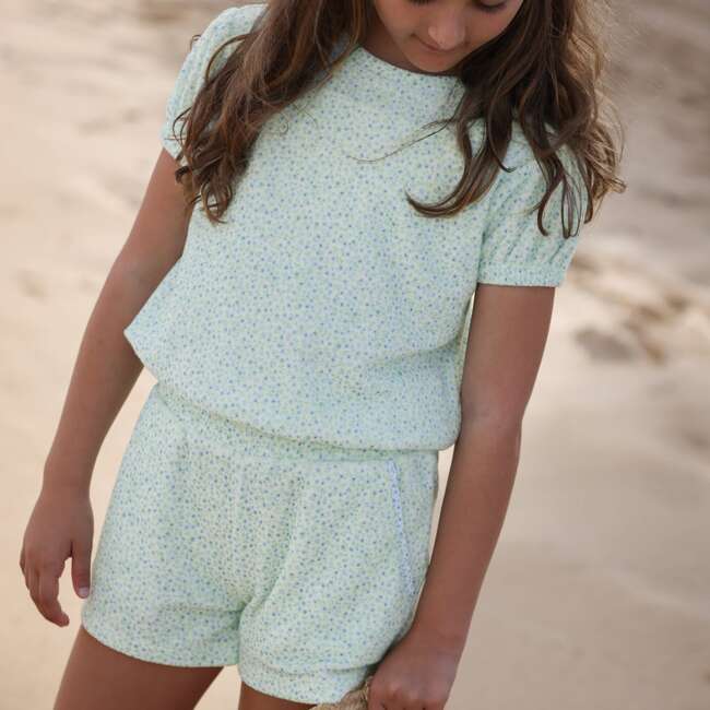Hibiscus Ditsy Puff Sleeve French Terry Top And Short Set - Mixed Apparel Set - 2