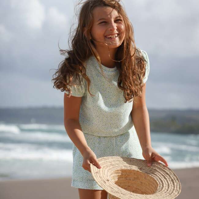 Hibiscus Ditsy Puff Sleeve French Terry Top And Short Set - Mixed Apparel Set - 3