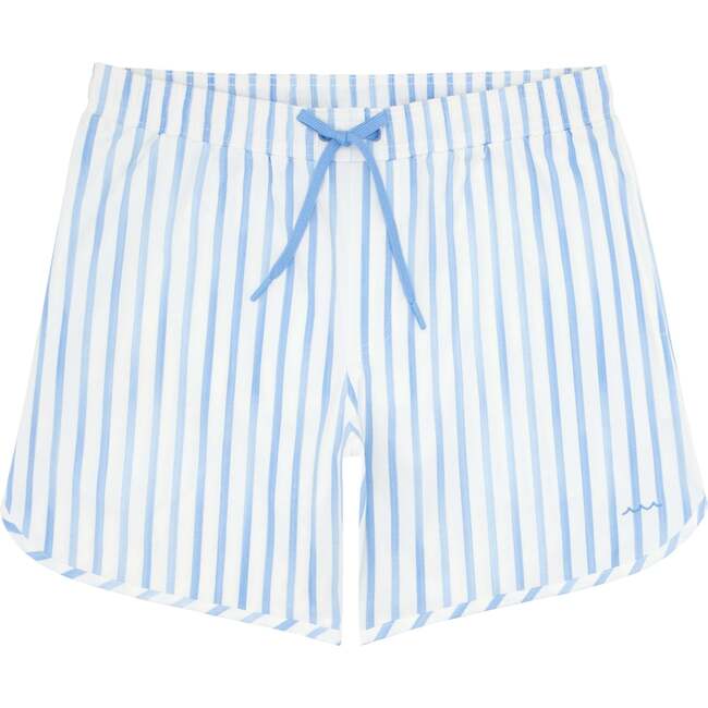 Bahamian Embroidered Minnow Logo Boardie, Blue Stripe - Swim Trunks - 1