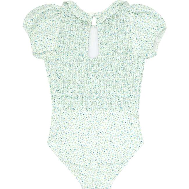 Hibiscus Ditsy Puff Sleeve Smocked One Piece With Ruffle Collar - One Pieces - 5