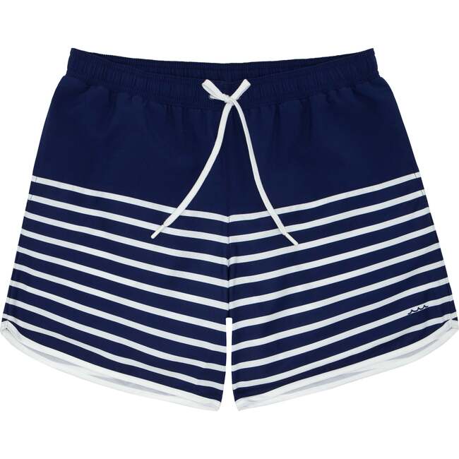 Men's UPF 50+ Breton Stripe Boardie Shorts, Navy - Swim Trunks - 1