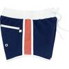 Drawstring Boardie Shorts, Navy And Dusty Red - Swim Trunks - 3 - thumbnail