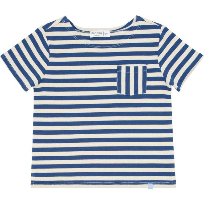 Unisex Stripe Short Sleeve Boat Neck Tee, Navy And Cream