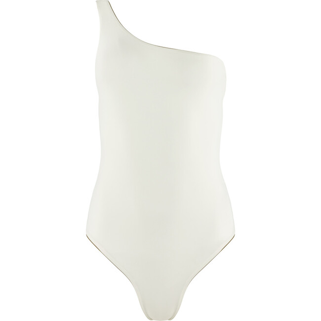 Women's Reversible One-Shoulder Compression Fit One-Piece, Cream & Dark Brown