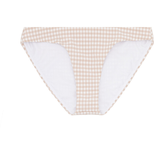 Women's Crinkle Gingham Print Straight Low Waist Bikini Bottom, Brown