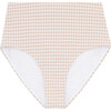 Women's Crinkle Gingham Print Straight High Waist Bikini Bottom, Brown - Two Pieces - 1 - thumbnail