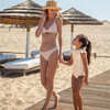 Women's Crinkle Gingham Print Straight Low Waist Bikini Bottom, Brown - Two Pieces - 4