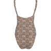 Women's Checker Tree Print Low Back Compression Fit One-Piece, Brown - One Pieces - 6