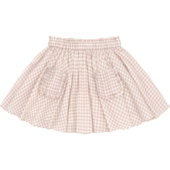 Gingham Print Elastic Paperbag Waistband Pocket Pull-On Skirt, Brown