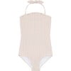 Crinkle Gingham Print Lined Adjustable Halter Tie One-Piece, Brown - One Pieces - 1 - thumbnail