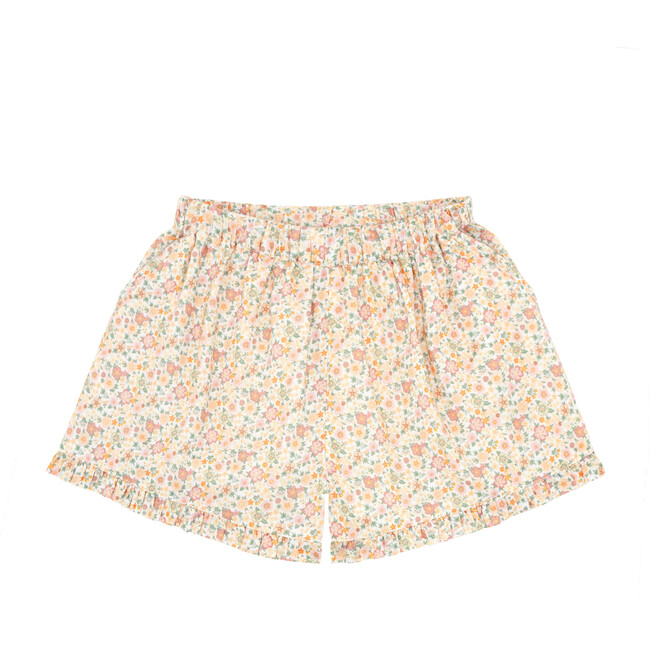 Girls Marigold Floral Print Ruffle Bottom Elastic Waistband Shorts, Yellow - Shorts - 1