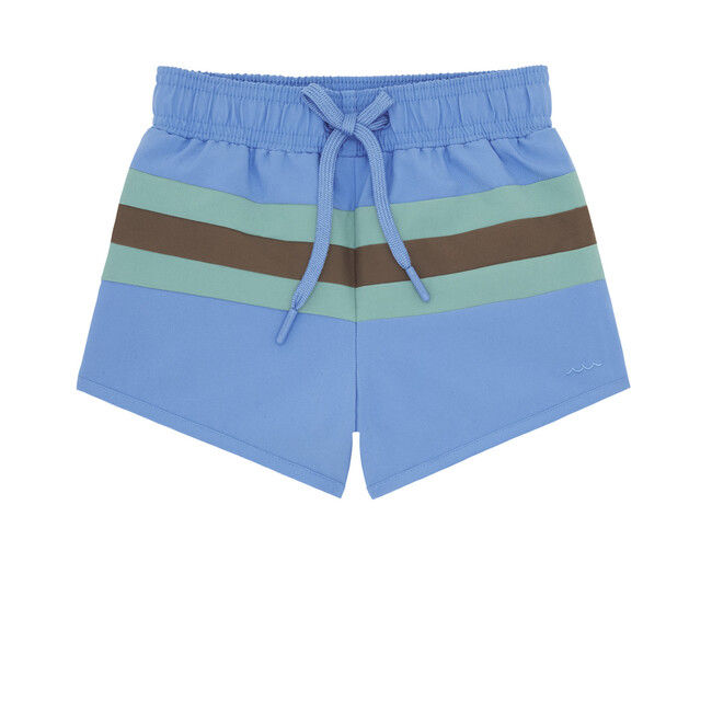 Boys Triple Colorblock Elastic Waistband Drawstring Pocket Boardie, Lagoon Blue