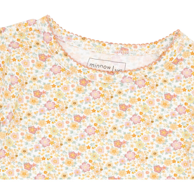 Girls Marigold Floral Print Pima Long Sleeve Top And Pants Pajamas Set, Yellow - Pajamas - 7